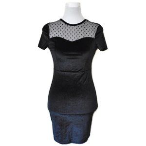 Black Satin Sweetheart Neckline Polka Dot Dress